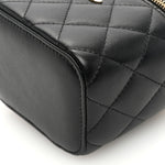 Lambskin Quilted Mini Vanity Case With Pearl Chain Black