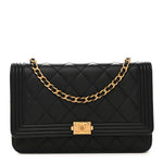 Lambskin Quilted Boy Wallet On Chain WOC Black