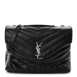 Calfskin Y Quilted Monogram Medium Loulou Chain Satchel Black