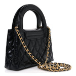 Shiny Aged Calfskin Quilted Nano Kelly Shopper Black