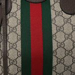 GG Supreme Monogram Textured Dollar Calfskin Web Medium Savoy Duffle Bag Beige Dark Brown