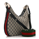 GG Supreme Monogram Textured Calfskin Web Small Attache Shoulder Bag Beige Blue