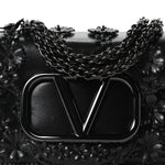 Calfskin Floral Embroidered Monochrome Vlogo Small Loco Shoulder Bag Black