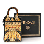 X VERSACE Vitello King Catalan Mirror Plexiglass Fendace FF Baroque Logo Mini Fendi Sunshine Shopper Tote Black Gold