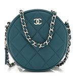 Caviar Quilted Round Clutch With Chain Green