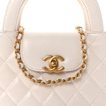 Shiny Aged Calfskin Quilted Nano Kelly Shopper White