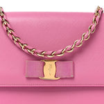 Printed Calfskin Vara Bow Chain Flap Crossbody Fuchsia