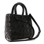 Crinkled Calfskin Cannage Medium Lady Dior Black