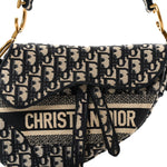Oblique Embroidered Saddle Bag Blue
