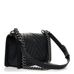 Calfskin Chevron Quilted Medium Boy Flap Black