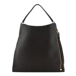Pebbled Calfskin Large Alix Padlock Zip Hobo Bag Dark Brown