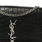 Calfskin Crocodile Embossed Medium Classic Monogram Kate Tassel Satchel Black