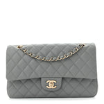 Caviar Quilted Medium Double Flap Grey