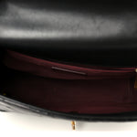 Glazed Calfskin Quilted Large Gold Bar Top Handle Flap Black