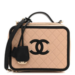 Caviar Quilted Large CC Filigree Vanity Case Beige Black