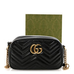 Calfskin Matelasse Small GG Marmont Chain Shoulder Bag Black