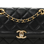 Shiny Lambskin Quilted Small Single Flap Black