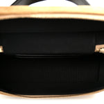 Suede Calfskin Shiny Lambskin Stitched Top Handle Slim Vanity Case With Chain Beige Black