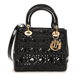 Patent Cannage Medium Lady Dior Dark Brown