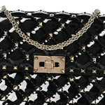 Patent Medium Rockstud Spike Shoulder Bag Black