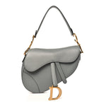 Grained Calfskin Saddle Bag Grey Stone