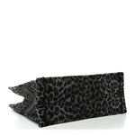 Canvas Mizza Embroidered Large Leopard Book Tote Grey