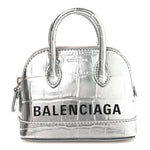 Metallic Calfskin Logo Crocodile Embossed Mini Ville Top Handle Bag Silver Black