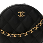 Lambskin Quilted Round Clutch With Chain Black