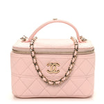 Caviar Quilted Top Handle Vanity With Chain Light Pink