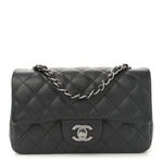 Iridescent Caviar Quilted Mini Rectangular Flap Black
