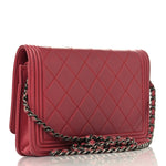 Calfskin Quilted Boy Wallet On Chain WOC Pink