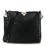 Vitello Calfskin Small Rockstud Flip-Lock Messenger Bag Black