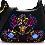 Satin Crystal Embellished La Medusa Mini Hobo Bag Black Multicolor