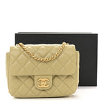 Lambskin Enamel Quilted Mini Coco Hearts Square Flap Light Green