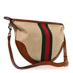 Vintage Canvas Calfskin Web Large Ophidia Half Moon Hobo Sand Light Cuir