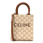 Triomphe Canvas Calfskin Mini Vertical Cabas White