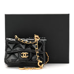 Patent Enamel Quilted Coco Hearts Clutch With Chain Black