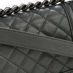 Metallic Calfskin Quilted Small Boy Flap Dark Silver
