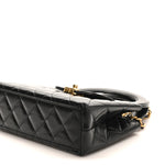 Shiny Aged Calfskin Quilted Nano Kelly Shopper Black