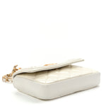 Shiny Aged Calfskin Quilted Waist Belt Bag White