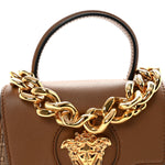 Calfskin Canvas Allover La Medusa Small Top Handle Handbag Brown