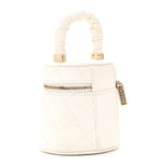 Lambskin Quilted Ruched Handle Vanity Case White