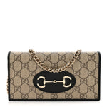 GG Supreme Monogram Azalea Calfskin Horsebit 1955 Wallet On Chain Beige Black