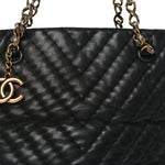 Calfskin Chevron Quilted Surpique Tote Black