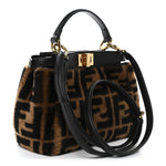 Shearling Nappa Macro FF 1974 Mini Peekaboo Iconic Satchel Tobacco Black