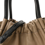 Calfskin Small Ruched Tote Beige Black