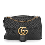 Calfskin Matelasse Maxi GG Marmont Top Handle Shoulder Bag Black