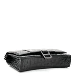 Shiny Calfskin Monochrome Crocodile Embossed Hourglass Chain Bag Black