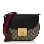 GG Supreme Monogram Web Medium Padlock Messenger Shoulder Bag Black