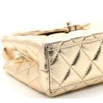 Metallic Shiny Aged Calfskin Quilted Nano Kelly Shopper Gold